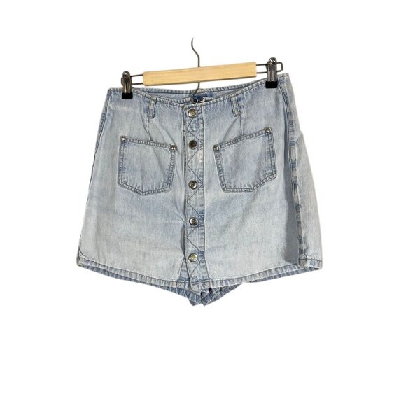 Retro Denim Skort 10 Blue Light Wash Sostanza Y2K Boho Western Chic Classic 80s - Picture 1 of 12